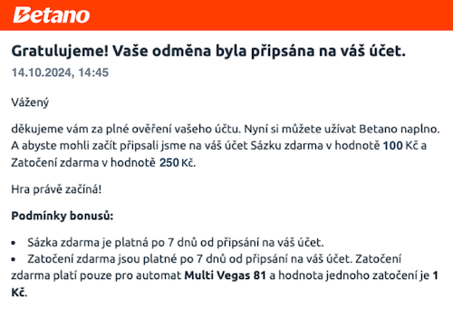 Kdy dostanu Betano bonus