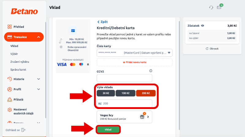 Vklad s Betano bonusovým kódem