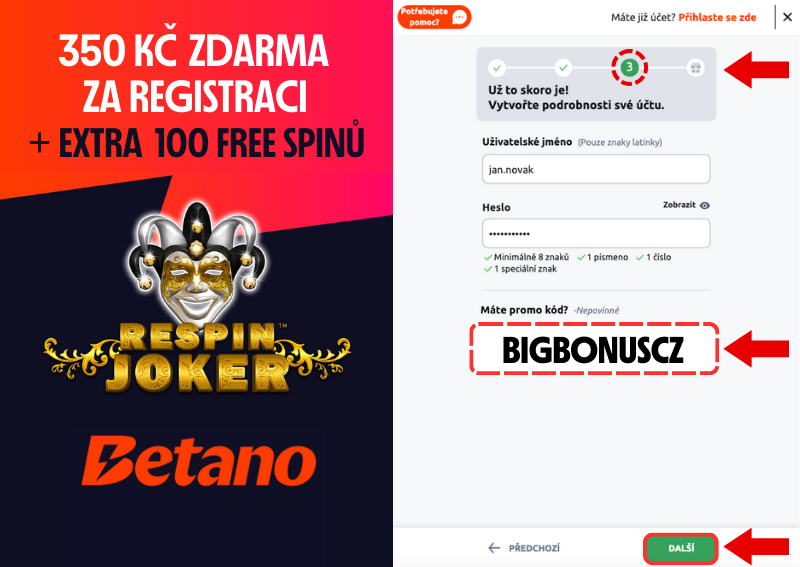 Jak se registrovat s promo kódem Betano