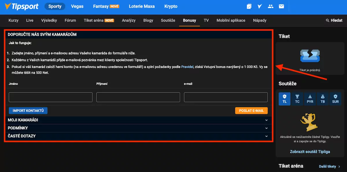 Bonus za doporučení u Tipsport