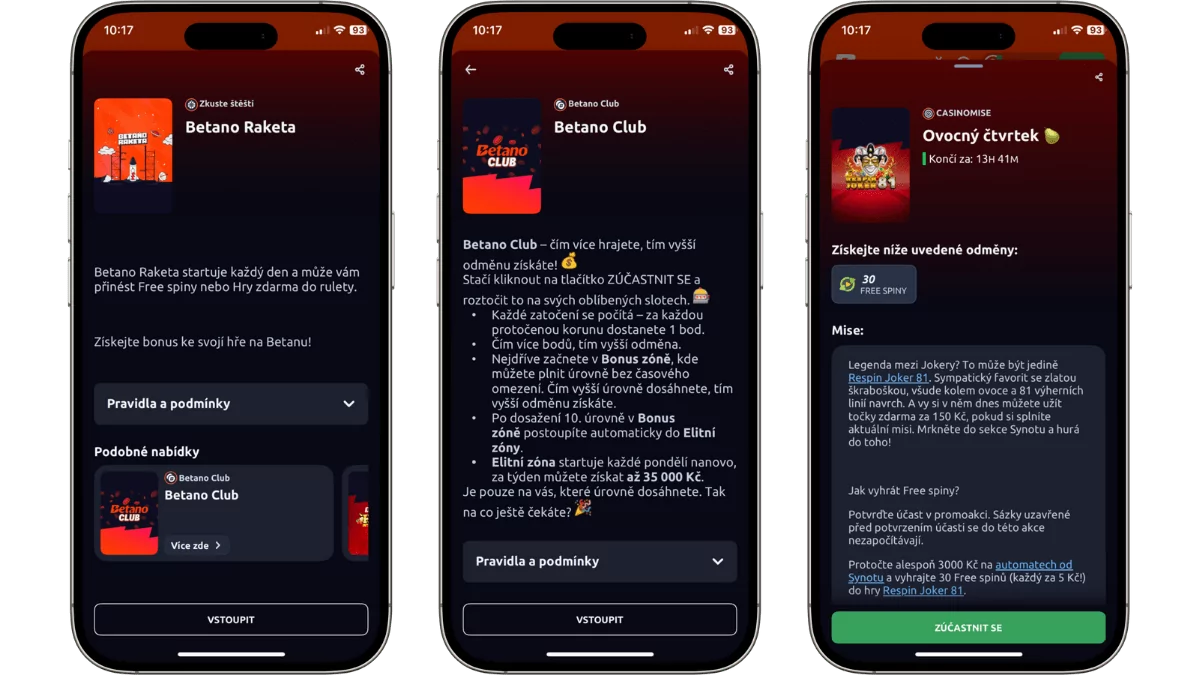 Další Betano bonusy a funkce