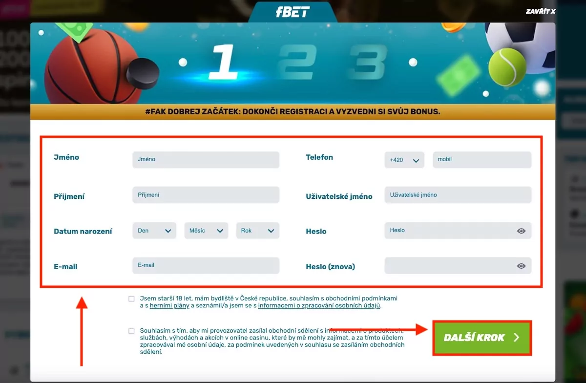 fbet registrační formulář