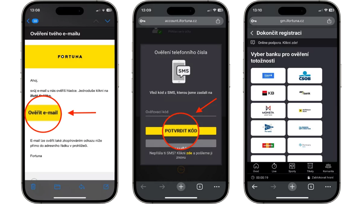 Fortuna dokončení registrace