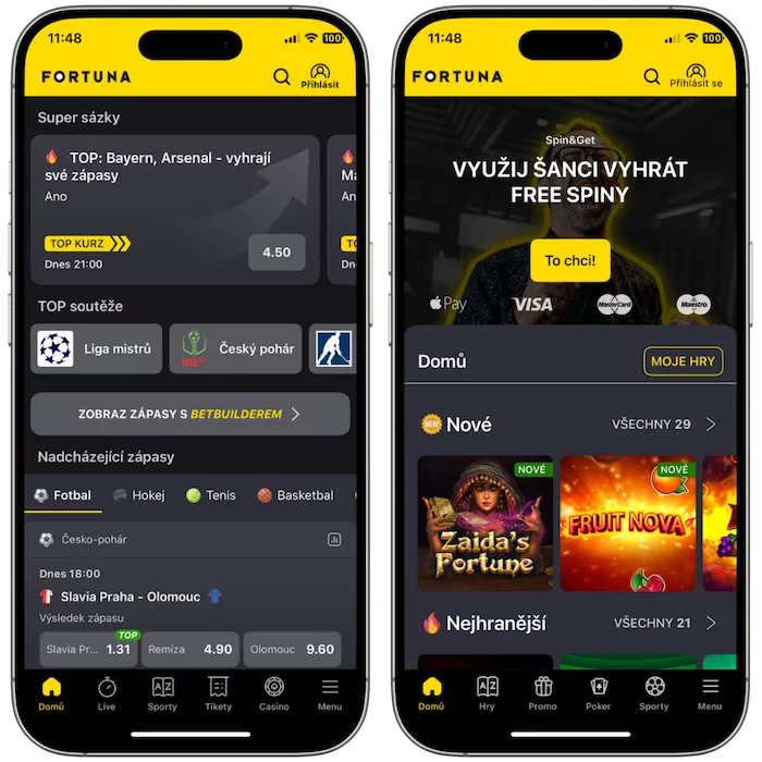 Fortuna mobiln&iacute; aplikace funkce