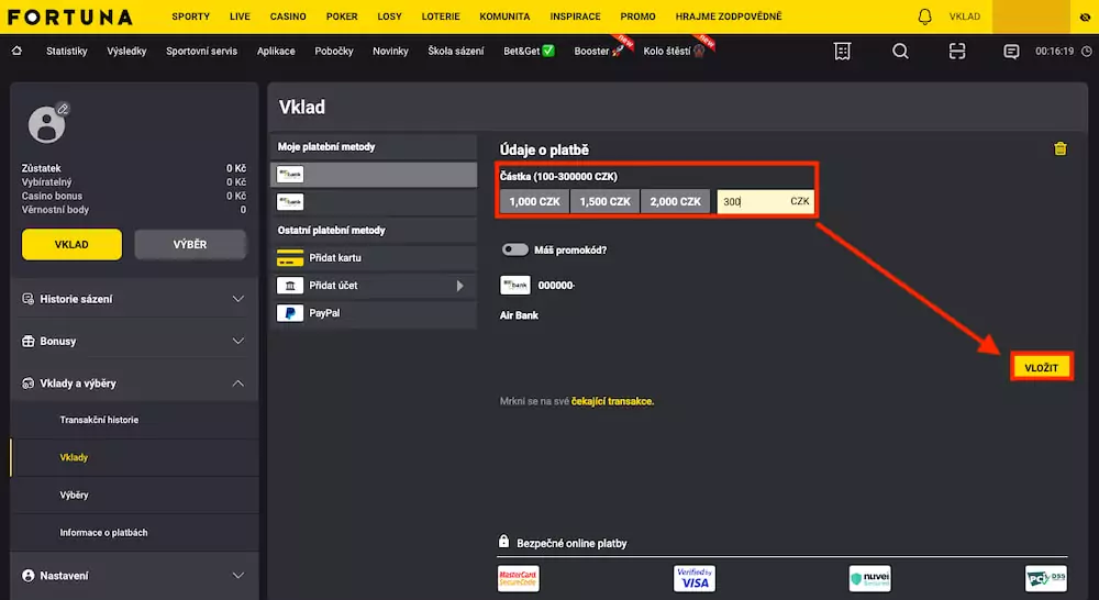 Fortuna první vklad