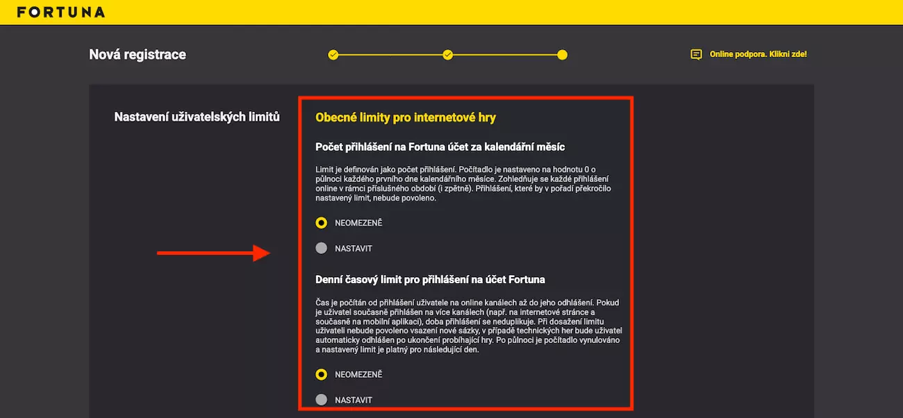 Fortuna sebeomezující limity