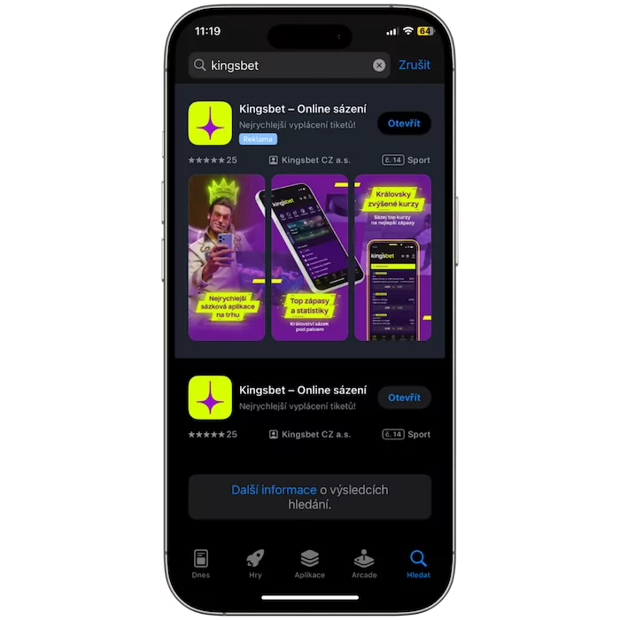 Kingsbet mobilní aplikace iOS