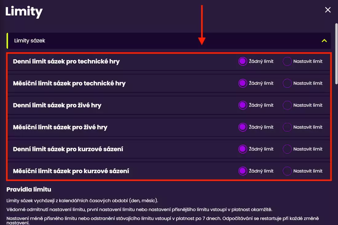 Kingsbet nastavení herních limitů