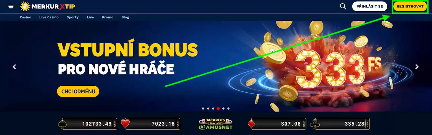 MerkurXtip tlačítko registrovat