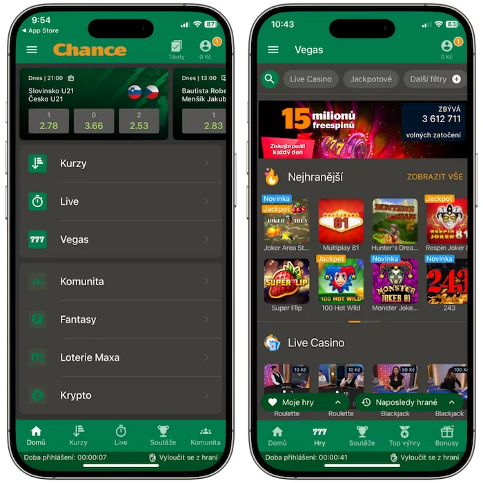 Mobilní aplikace Chance funkce