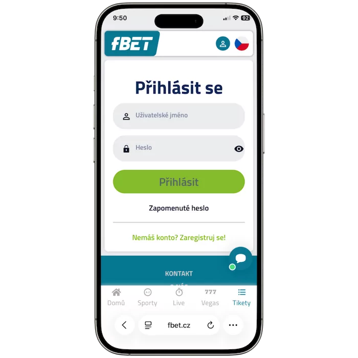 Přihlášení do Fbet