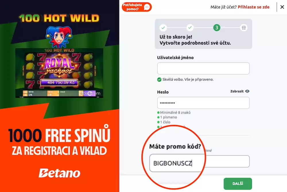 Promo kódy při registraci