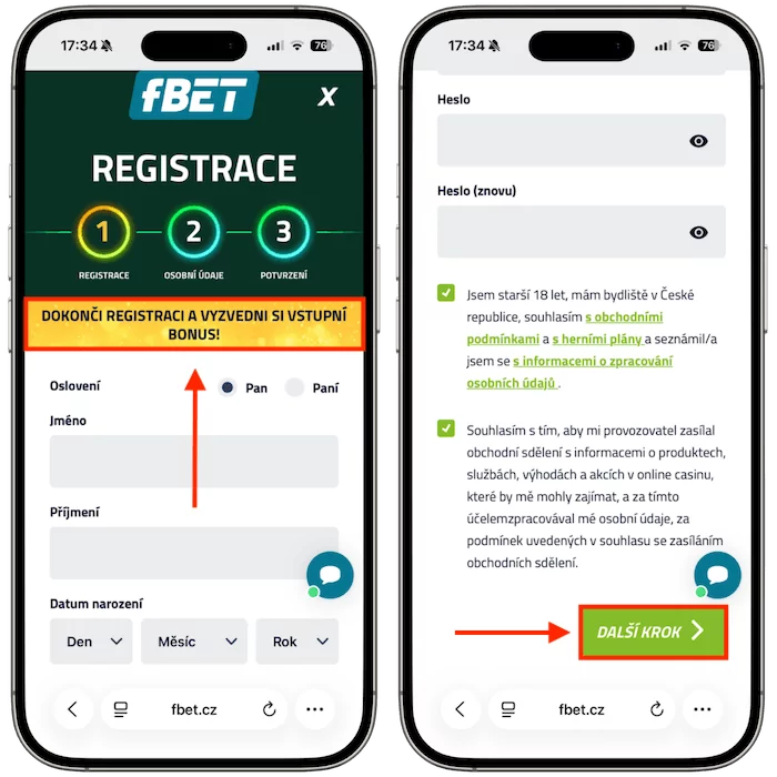 Registrace přes mobilní zařízení