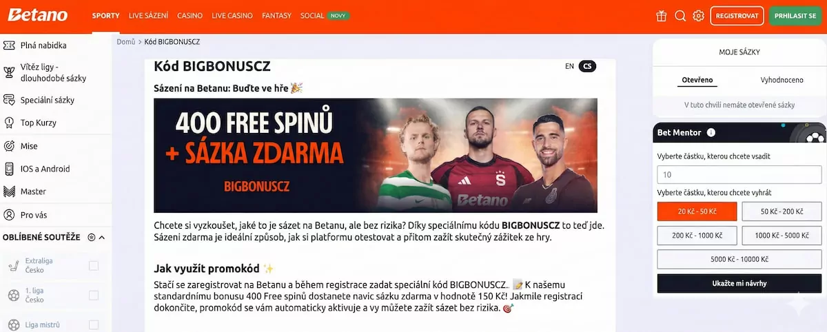 Sázka zdarma Betano