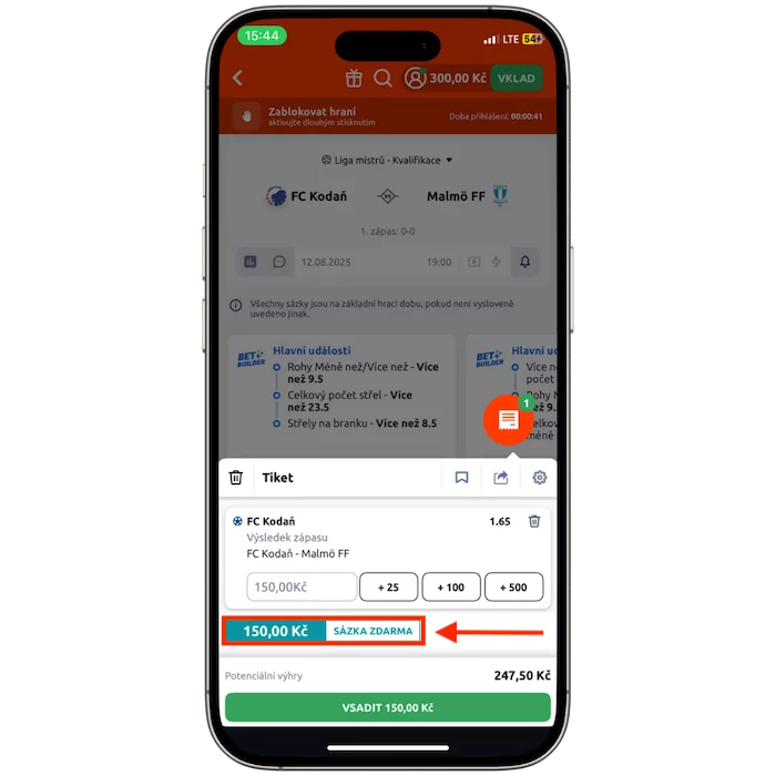 Sázka zdarma za registraci
