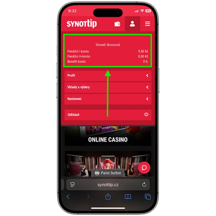 Stav Synottip Benefit bodů