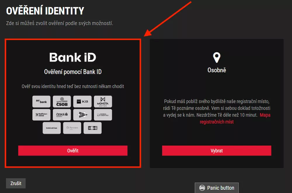 Synottip ověření skrz Bank ID