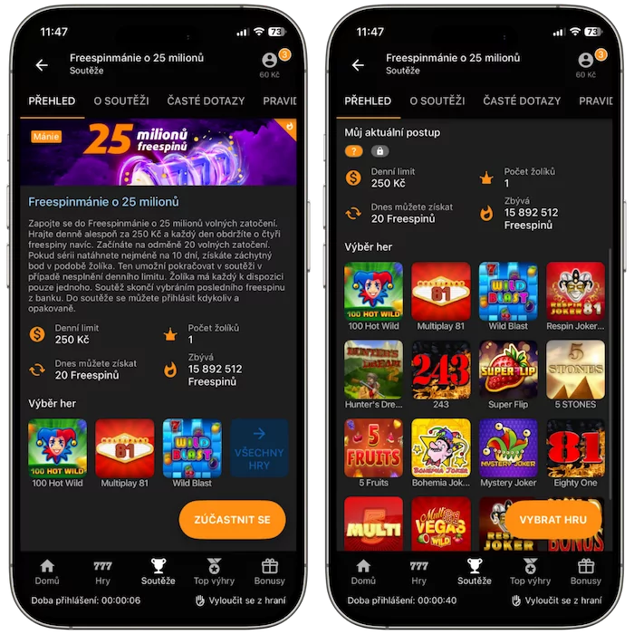 Tipsport Vegas a free spiny v mobilu