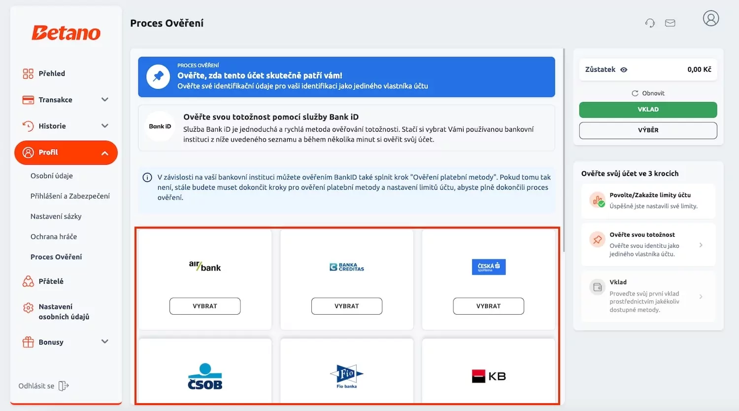 Betano ověření totožnosti