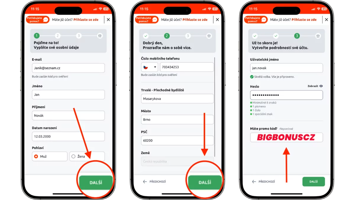 Betano registrační formulář