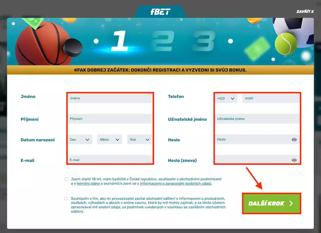 Fbet registrace formulář