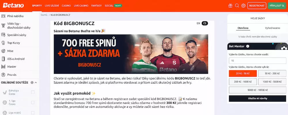 Sázka zdarma Betano