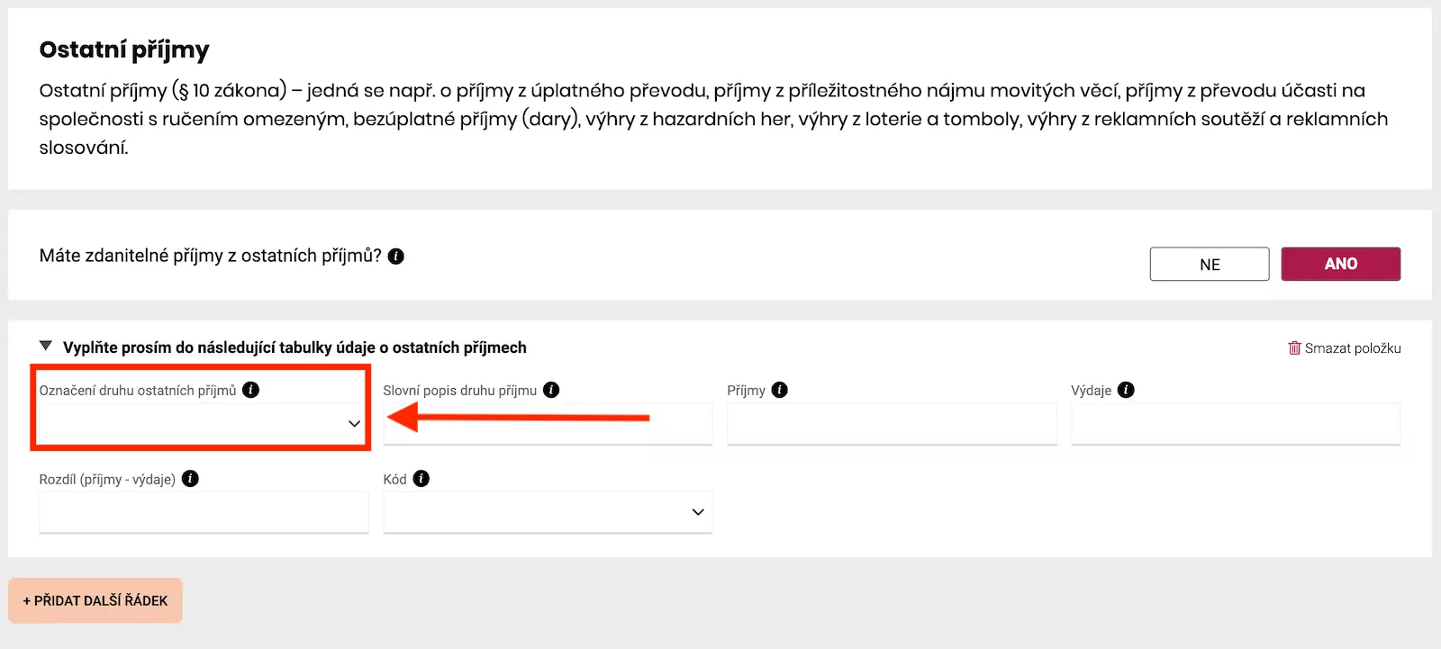 Výpočet dílčího základu daně z ostatních příjmů